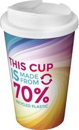 Brite-Americano® Eco 350 ml:n läikyttämätön eristetty kahvimuki, valkoinen liikelahja logopainatuksella