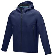 Coltan-softshell-takki miehille, GRS-kierrätetty, tummansininen liikelahja logopainatuksella