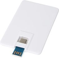 Duo Slim 32 Gt USB-asema, Type-C ja USB-A 3.0, valkoinen liikelahja logopainatuksella