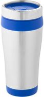 Elwood 410 ml:n eristetty juomamuki RCS-sertifioidusta kierrätetystä ruostumattomasta teräksestä, sininen liikelahja logopainatuksella
