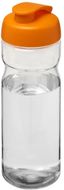 H2O Active® Base 650 ml läppäkantinen urheilujuomapullo, läpikuultava-valkoinen, oranssi liikelahja logopainatuksella