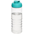 H2O Active® Treble 750 ml -urheilujuomapullo läppäkannella, läpikuultava-valkoinen, aqua-blue liikelahja logopainatuksella