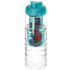 H2O Active® Treble 750 ml pullo, läppäkansi ja uuttaja, läpikuultava-valkoinen, aqua-blue liikelahja logopainatuksella