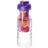 H2O Active® Treble 750 ml pullo, läppäkansi ja uuttaja, läpikuultava-valkoinen, violetti liikelahja logopainatuksella