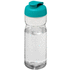 H2O Active® Base 650 ml läppäkantinen urheilujuomapullo, läpikuultava-valkoinen, aqua-blue liikelahja logopainatuksella