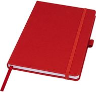 Honua A5-muistikirja kierrätyspaperista ja kierrätetyllä PET-kannella, punainen liikelahja logopainatuksella