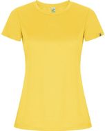 Imola naisten lyhythihainen urheilu-t-paita, keltainen liikelahja logopainatuksella