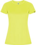 Imola naisten lyhythihainen urheilu-t-paita, neon-keltainen liikelahja logopainatuksella
