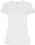 Imola naisten lyhythihainen urheilu-t-paita, valkoinen liikelahja logopainatuksella