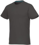 Jade lyhythihainen miesten t-paita, materiaali kierrätetty GRS, myrskyinen-harmaa liikelahja logopainatuksella