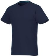 Jade lyhythihainen miesten t-paita, materiaali kierrätetty GRS, tummansininen liikelahja logopainatuksella