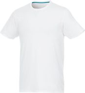 Jade lyhythihainen miesten t-paita, materiaali kierrätetty GRS, valkoinen liikelahja logopainatuksella