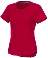 Jade naisten lyhythihainen t-paita, kierrätettyä materiaalia, punainen liikelahja logopainatuksella