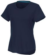 Jade naisten lyhythihainen t-paita, kierrätettyä materiaalia, tummansininen liikelahja logopainatuksella