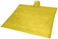 Kertakäyttöinen Ziva-sadeviitta pussissa, keltainen liikelahja logopainatuksella