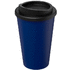 Kierrätetty Americano® 350 ml -muki, eristetty, sininen, musta liikelahja logopainatuksella
