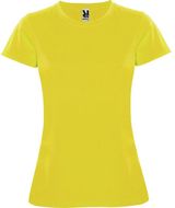 Montecarlo naisten lyhythihainen urheilu-t-paita, keltainen liikelahja logopainatuksella