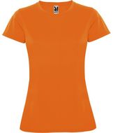 Montecarlo naisten lyhythihainen urheilu-t-paita, neon-oranssi liikelahja logopainatuksella