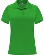 Monzha naisten lyhythihainen urheilupoolopaita, vihreä-saniainen liikelahja logopainatuksella