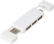 Mulan Kaksois USB 2.0 -hubi, valkoinen liikelahja logopainatuksella