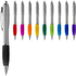 Nash-kuulakärkikynä, hopeanvärinen runko ja värillinen grippi, musta muste, hopea, violetti liikelahja logopainatuksella