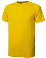 Niagara miesten lyhythihainen tyköistuva t-paita, keltainen liikelahja logopainatuksella