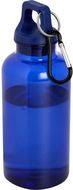 Oregon 400 ml:n RCS-sertifioidusta kierrätetystä muovista valmistettu vesipullo karabiinihaalla, sininen liikelahja logopainatuksella