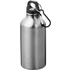 Oregon 400 ml:n RCS-sertifioitu kierrätetty alumiininen vesipullo karabiinikoukulla, hopea liikelahja logopainatuksella