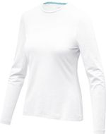 Ponoka naisten pitkähihainen luomu-t-paita, valkoinen liikelahja logopainatuksella