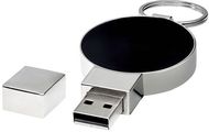 Pyöreä valaiseva USB, valkoinen, hopea, musta liikelahja logopainatuksella