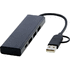 Rise RCS-kierrätetystä alumiinista valmistettu USB 2.0 -keskitin, musta liikelahja logopainatuksella