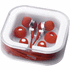 Sargas-nappikuulokkeet, punainen liikelahja logopainatuksella