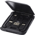 Savvy kierrätysmuovista valmistettu modulaarinen latauskaapeli puhelintelineellä, musta liikelahja logopainatuksella