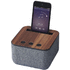Shä Bluetooth® -kaiutin, kangasta ja puuta, tummanruskea liikelahja logopainatuksella