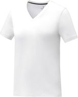 Somoto naisten lyhythihainen v-aukkoinen t-paita, valkoinen liikelahja logopainatuksella