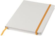Spectrum-muistivihko, koko A5, valkoinen, värillinen nauha, valkoinen, oranssi liikelahja logopainatuksella