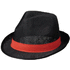 Trilby hattu nauhalla, musta, punainen liikelahja logopainatuksella