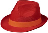 Trilby hattu nauhalla, oranssi, punainen liikelahja logopainatuksella