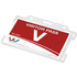 Vega muovinen kortinpidike, valkoinen liikelahja logopainatuksella