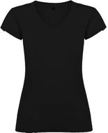 Victoria naisten lyhythihainen t-paita v-kaula-aukolla, musta liikelahja logopainatuksella