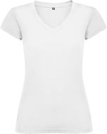 Victoria naisten lyhythihainen t-paita v-kaula-aukolla, valkoinen liikelahja logopainatuksella