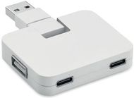 4-porttinen USB-keskitin 20 cm: SQUARE-C, valkoinen liikelahja logopainatuksella