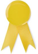 Nauhamainen merkkipinssi LAZO, keltainen liikelahja logopainatuksella