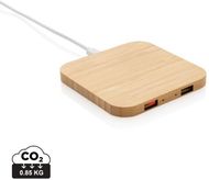 10W bambuinen langaton laturi USB:llä, ruskea liikelahja logopainatuksella