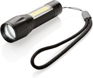 3 W:n LED-taskulamppu COB-valolla, musta liikelahja logopainatuksella
