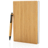 A5-bambumuistikirja- & kynäsetti, ruskea liikelahja logopainatuksella