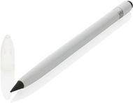 Alumiininen musteeton kynä kumilla, valkoinen liikelahja logopainatuksella