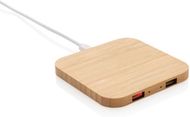 Bambu 5W langaton laturi USB-porteilla, ruskea liikelahja logopainatuksella
