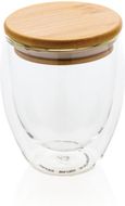 Borosilikaattilasinen lasi bambukannella 250ml, läpinäkyvä liikelahja logopainatuksella