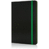 Deluxe kovakantinen A5 muistikirja värillisellä kyljellä, musta, vihreä liikelahja logopainatuksella
